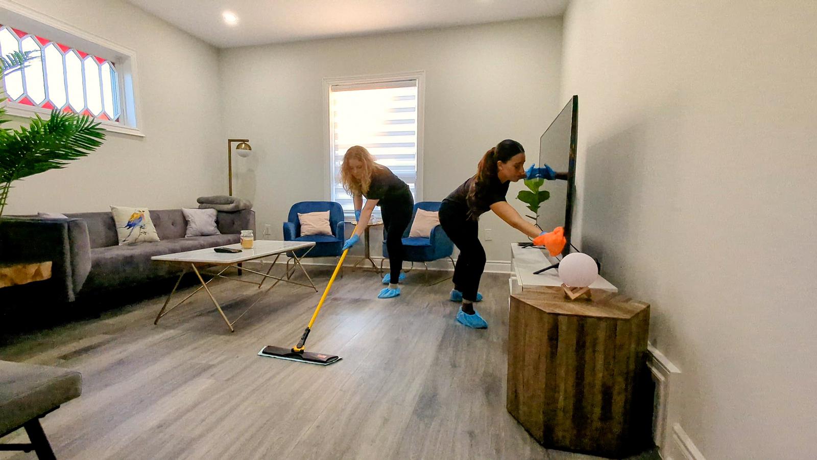 3 people cleaning